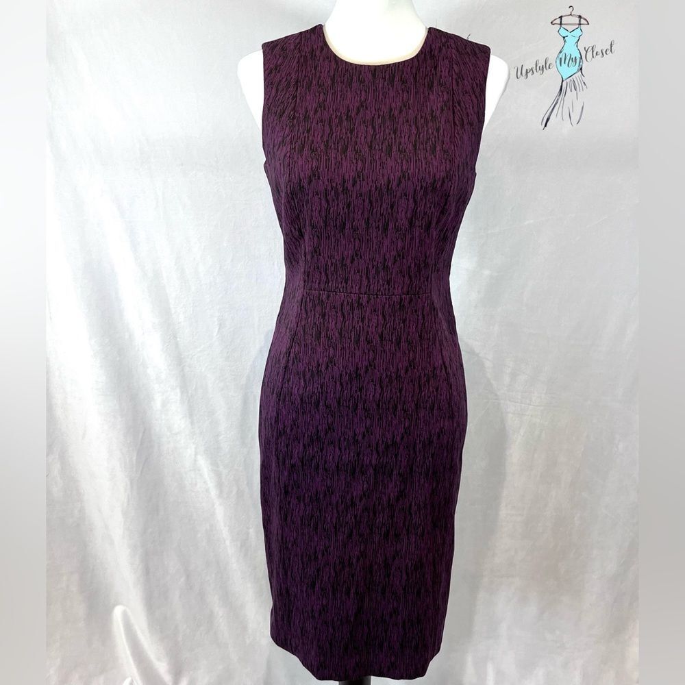 Calvin Klein burgundy wine purple and black textured sheath dress size 6